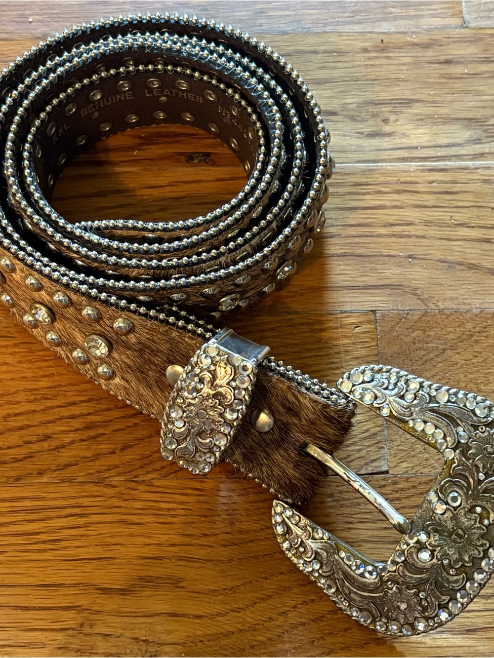 NOCONA Western Rhinestone Hair on Hide Belt, Size XXL